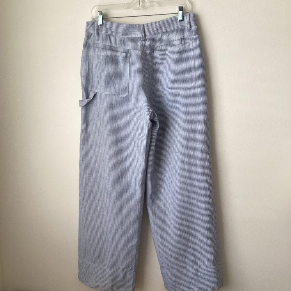 THEORY Carpenter Pants Linen Stripe Blue and White Wide Leg - Picture 7 of 10